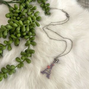 5/$25 Rhinestone Eiffel Tower BFF Pendant Necklace Silver Tone